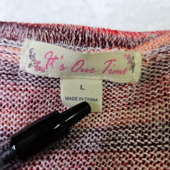 Its Our Time Peach Pink Duster Cardigan Size Large Draped Front Aztec Print - Picture 4 of 6